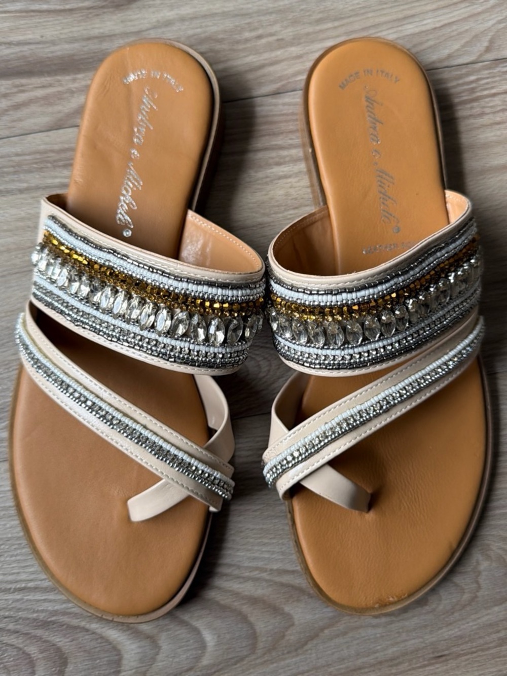 Embellished Nude Slide Sandals with Crystal Straps